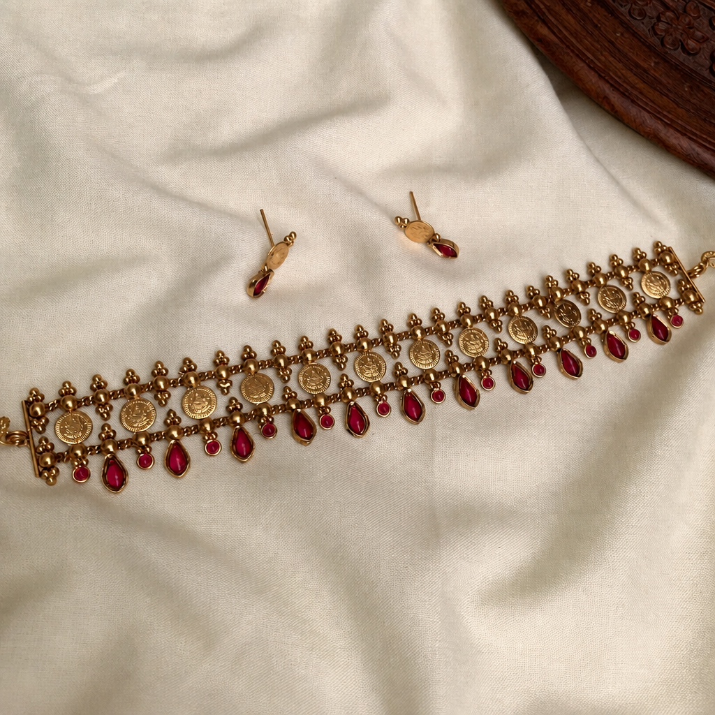 Tear Drop Coin Choker — Ruby