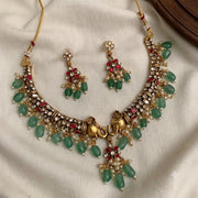 Elephant Antique Kemp Stone Necklace with Green Beads
