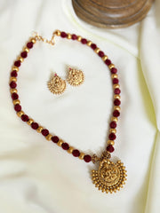 Velvet Bead Lakshmi Mala — Red