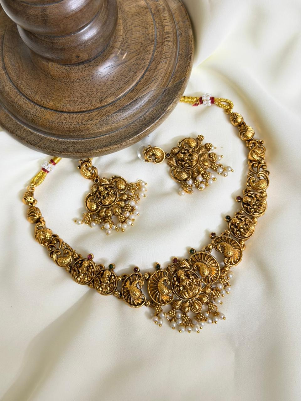 Lakshmi Peacock Temple Necklace — White