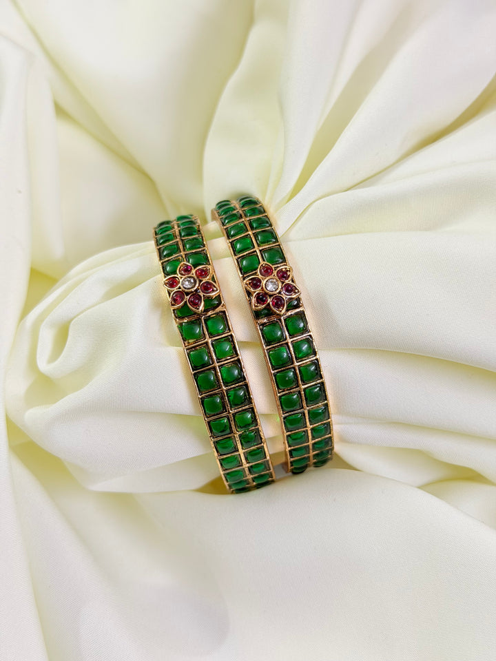 Green Kemp Floral Bangle 2.4 Size