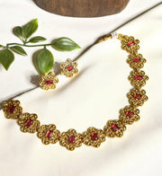 Floral Necklace with Glossy Stones