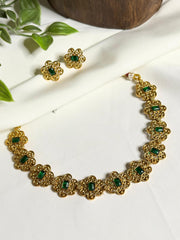 Floral Necklace with Glossy Stones