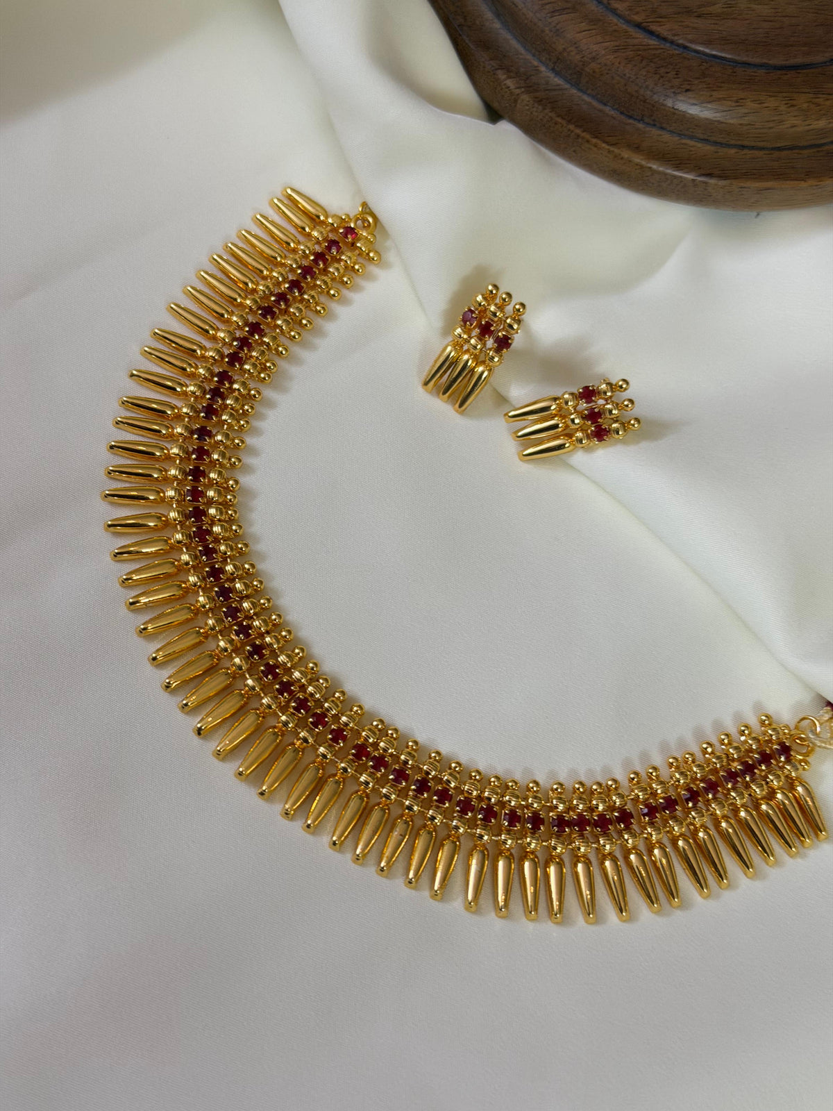 Mullamottu Mala With Ruby Stones With Earrings Micro Plated