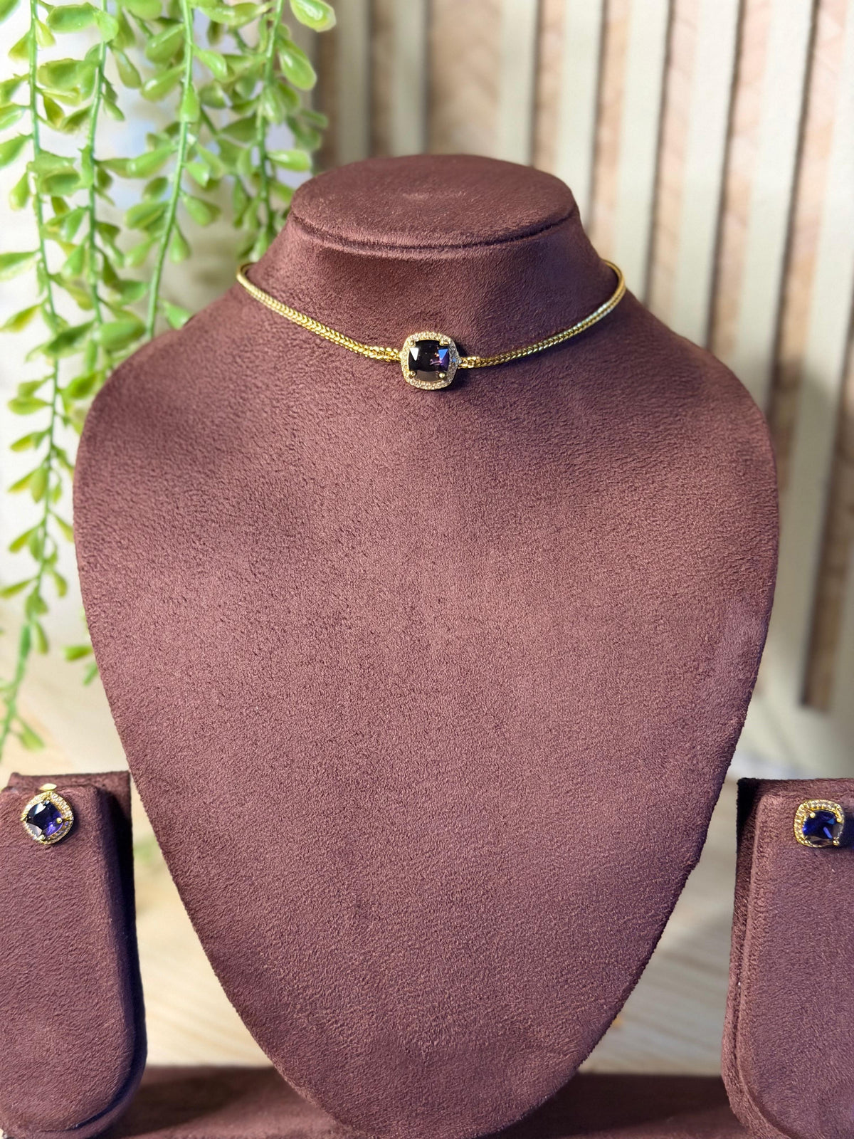 AD Stone Short Choker — Purple